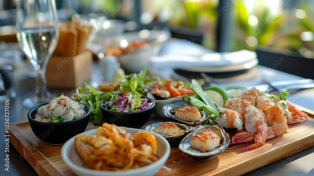 Elegant Coastal Dining Platter with Fresh Seafood Elegant Coastal Dining Platter with Fresh Seafood