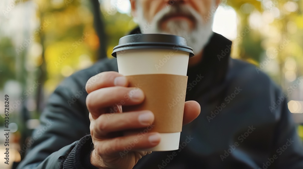 Middle-aged man with slight tremor holding cup of coffee on park bench, symbolizing struggle with Parkinson's disease, calm natural setting. Middle-aged man with slight tremor holding cup of coffee on park bench, symbolizing struggle with Parkinson's disease, calm natural setting.