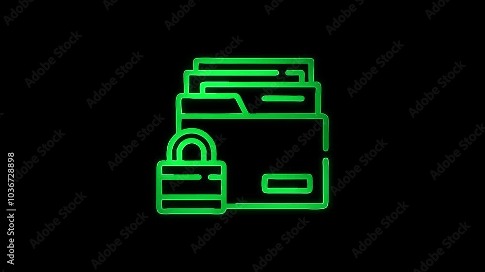 Folder icon motion animation, continuous seamless loop from 1 to 7 second mark, futuristic cyber technology look, neon laser lines on black background. Folder icon motion animation, continuous seamless loop from 1 to 7 second mark, futuristic cyber technology look, neon laser lines on black background.