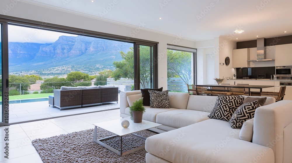 Modern Living Room with Scenic Mountain View Modern Living Room with Scenic Mountain View