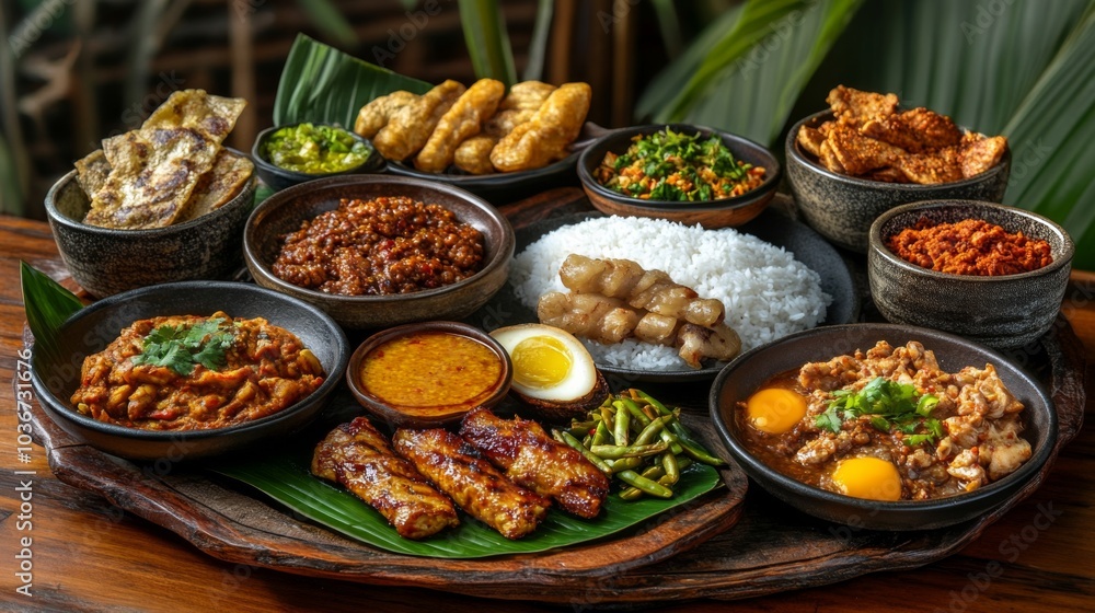 Obraz premium Hearty Asian Breakfast Dishes in Bright Kitchen Setting