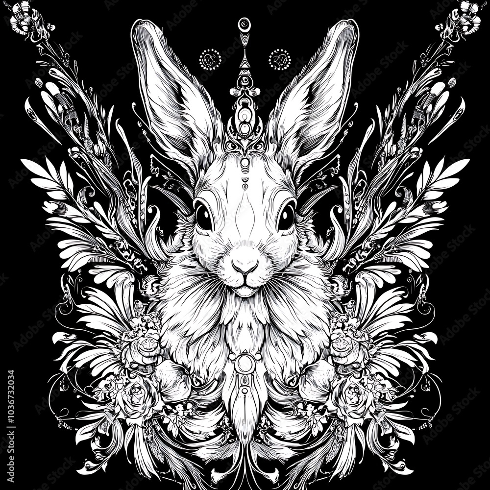 Obraz premium A white rabbit in a decorative ornate frame.