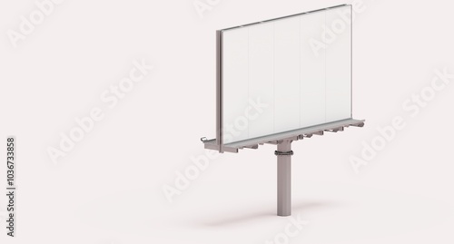 An elegant, blank billboard template featuring a pristine white canvas, presented in an isometric view from above. Outdoor advertising platform designed for impactful commercial marketing preview.