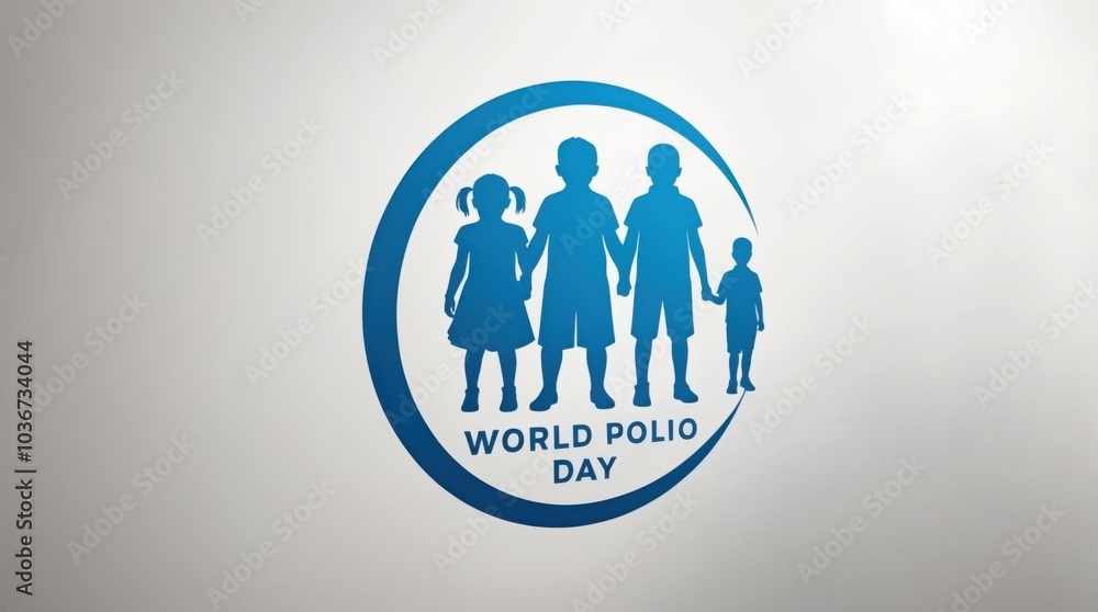 World Polio Day logo with abstract silhouettes of children and adults. World Polio Day logo with abstract silhouettes of children and adults.