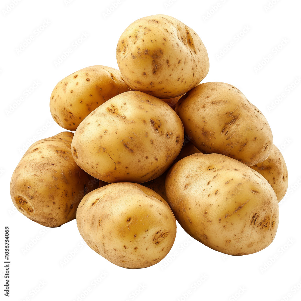 Freshly harvested organic potatoes stacked together on a transparent background showcasing their natural texture, Potatoes isolated Freshly harvested organic potatoes stacked together on a transparent background showcasing their natural texture, Potatoes isolated
