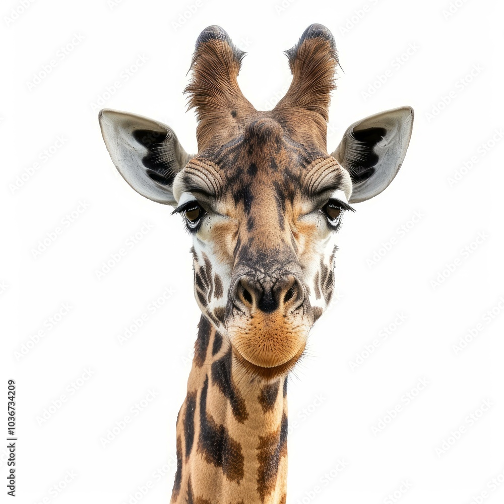 Obraz premium Giraffe looking curious with a white background