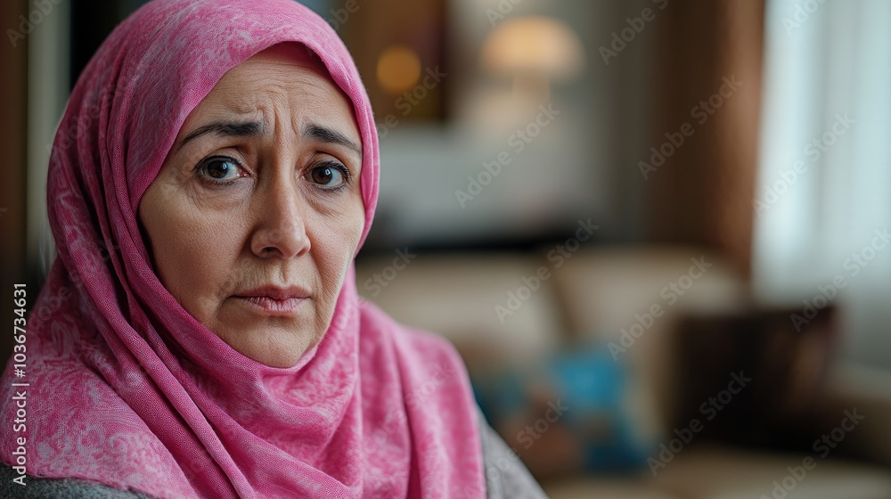 A older woman with cancer, wearing a pink scarf, looks directly into the camera Breast Cancer support A older woman with cancer, wearing a pink scarf, looks directly into the camera Breast Cancer support