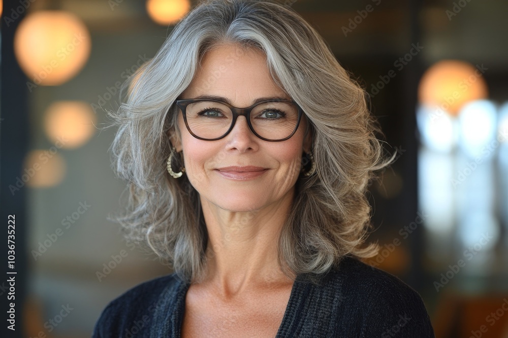 Mature businesswoman with eyeglasses smiling at the camera, Generative AI Mature businesswoman with eyeglasses smiling at the camera, Generative AI