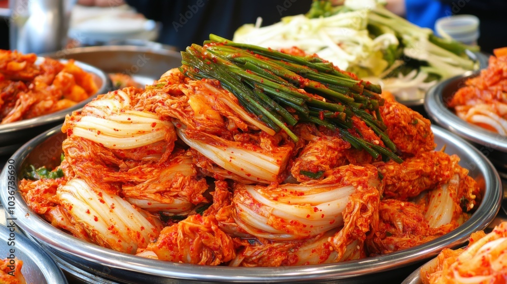 Vibrant Kimchi in Traditional Korean Kitchen Setting Vibrant Kimchi in Traditional Korean Kitchen Setting