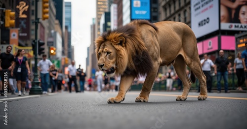 lion walking in the street