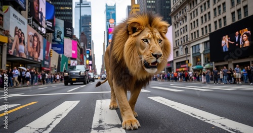 lion on the street
