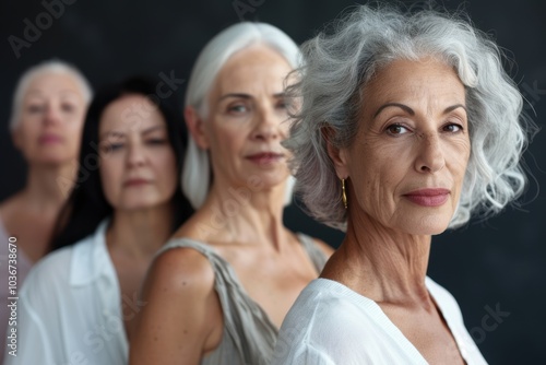 Portrait of diverse senior women showcasing natural beauty and healthy skin in a studio, highlighting skincare, wellness, and beauty products