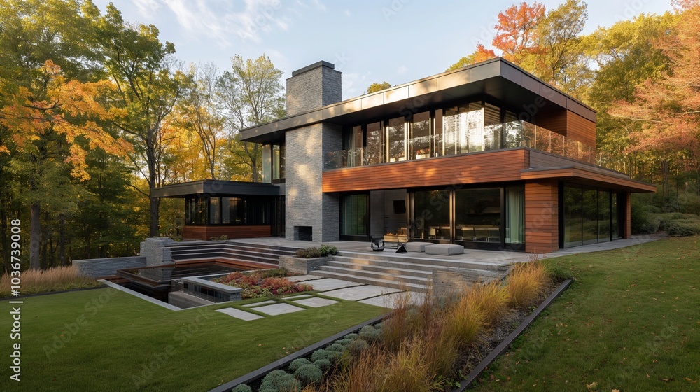 The front and interior designs of the residence The front and interior designs of the residence