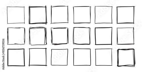 Hand drawn square frames. Doodle line square frame. Vector borders grunge template set.