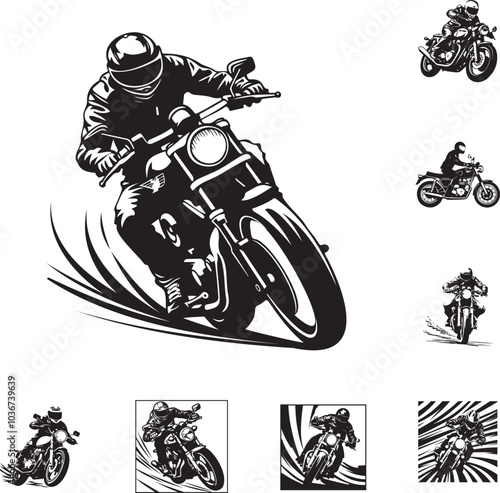 Dynamic Motorcyclist Illustrations