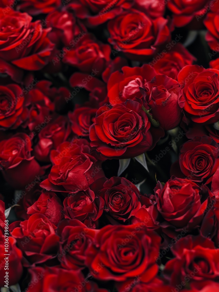A stunning array of crimson red roses with velvety petals creating a lush monochromatic sea of deep red, arranged in perfect bloom to symbolize passion. A stunning array of crimson red roses with velvety petals creating a lush monochromatic sea of deep red, arranged in perfect bloom to symbolize passion.