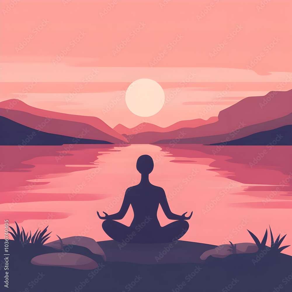 Silhouette of Person Meditating at Sunset on Lake Silhouette of Person Meditating at Sunset on Lake