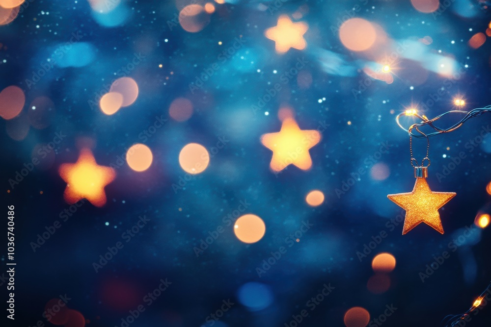 Bright, sparkling lights shimmer against a deep blue sky, evoking a joyful holiday spirit with abstract star shapes. Generative AI Bright, sparkling lights shimmer against a deep blue sky, evoking a joyful holiday spirit with abstract star shapes. Generative AI