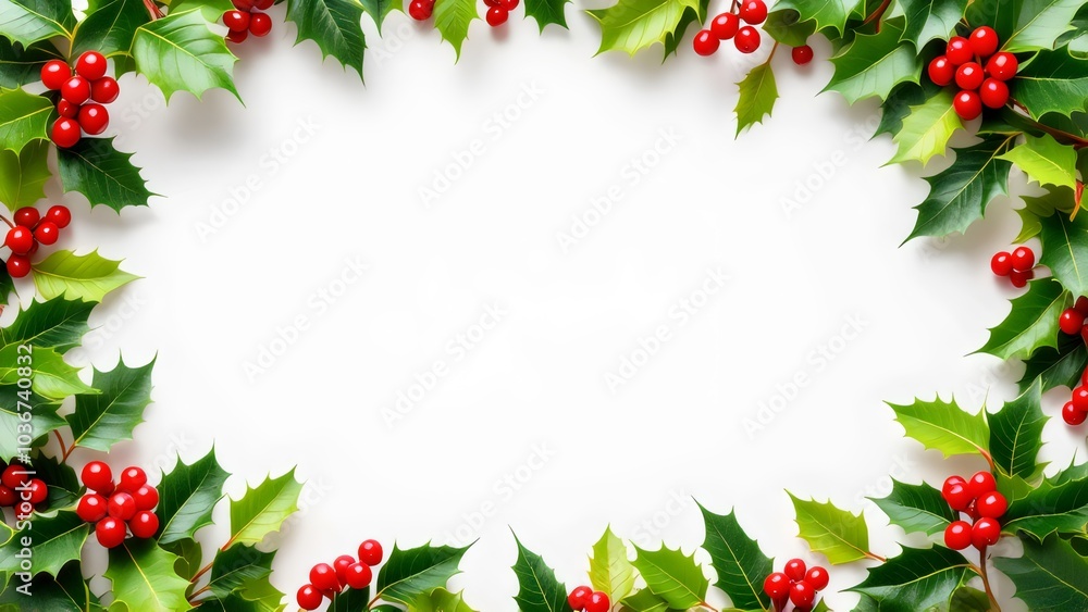 christmas holly and berries frame on a white background for holiday card christmas holly and berries frame on a white background for holiday card