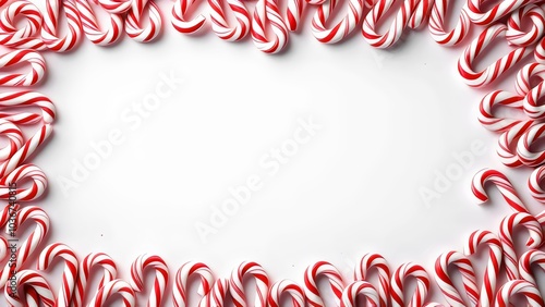 christmas candy cane frame on a white background for holiday card