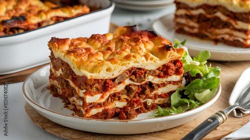 Magnouna: Hearty casserole with layers of bread, meat, and sauce, similar to lasagna. Baked to perfection with a crispy, golden top, served hot with a side of fresh salad.