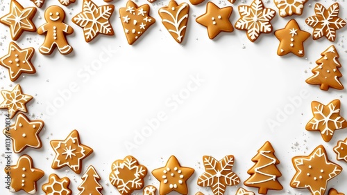 Christmas Gingerbread Cookies Border on a White Background for Holiday