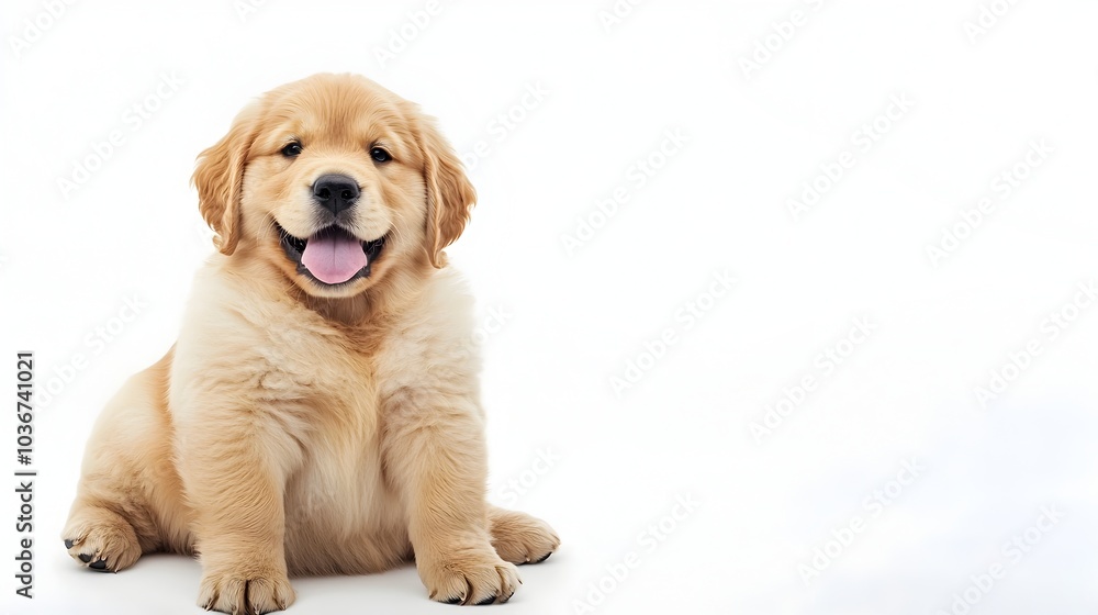 Adorable Chubby Golden Retriever Puppy with Tongue Out on White Background Adorable Chubby Golden Retriever Puppy with Tongue Out on White Background
