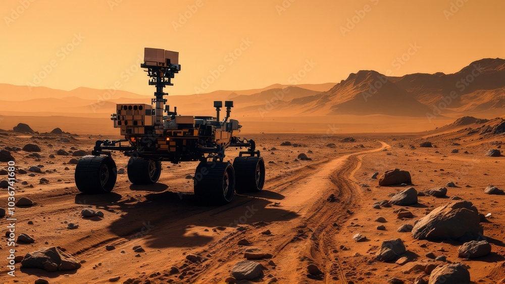 Fototapeta premium Mars rover on a planet surface