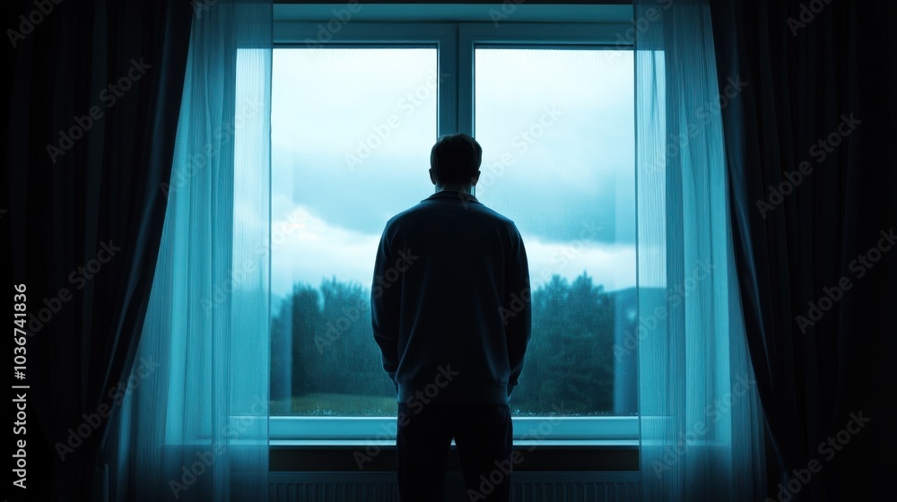 Person Standing by Window Looking Outside Person Standing by Window Looking Outside