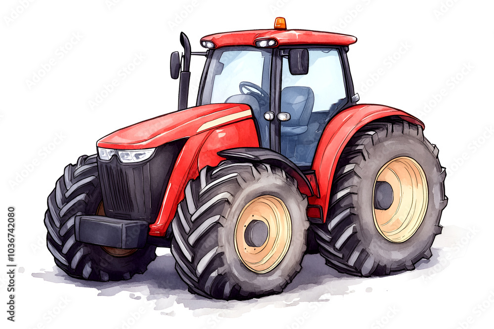 Obraz premium Red tractor on white isolated background