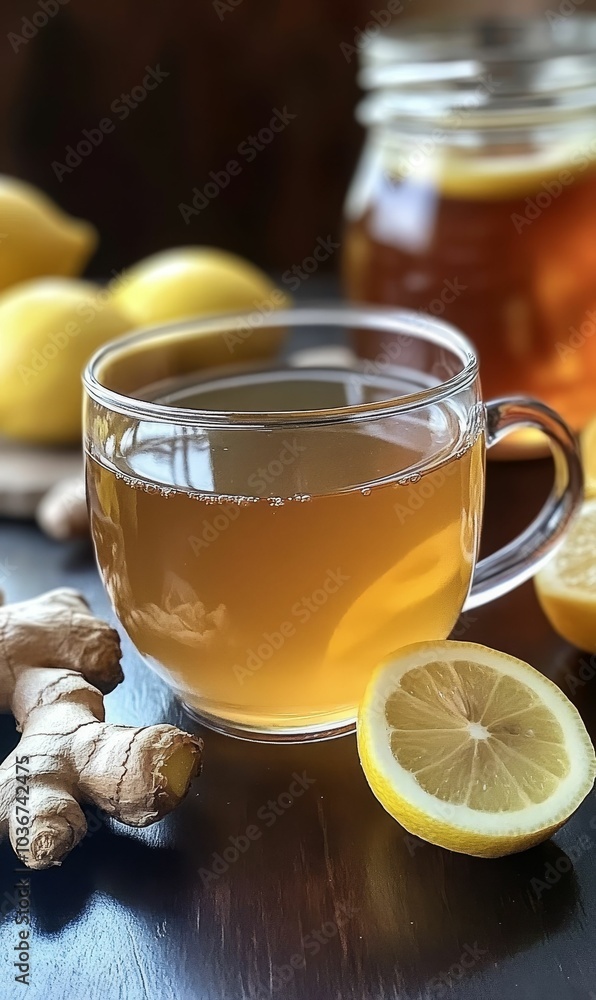 Ginger lemon tea with fresh lemons. Ginger lemon tea with fresh lemons.