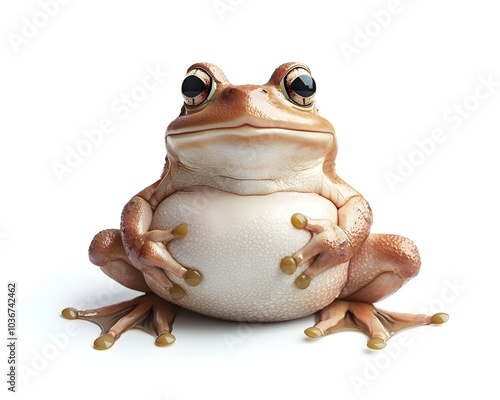 Comical Chubby Frog Sitting on White Background with Copyspace photo