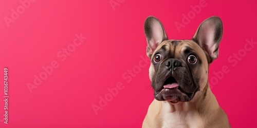 A French Bulldog looking shocked with a very exaggerated expression and open mouth