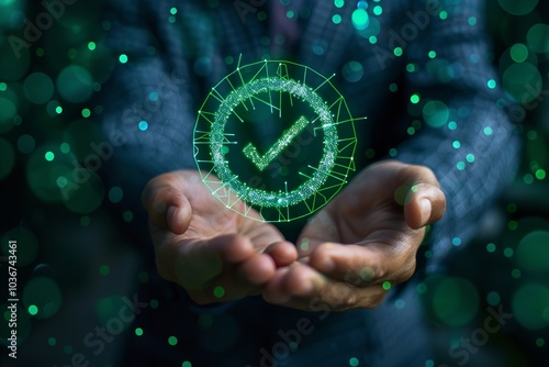 Green check mark for an audit or compliance certification. Generative Ai