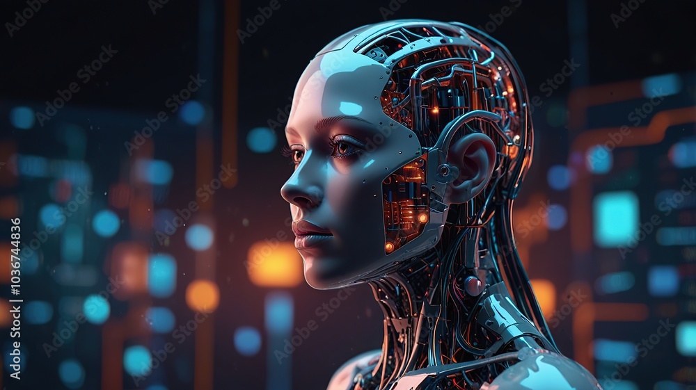 Free Photo Digital AI Artificial Intelligence Head Portrait chip integral into abstract technology brain on dark blue background
Free Photo Digital AI Artificial Intelligence Head Portrait chip integral into abstract technology brain on dark blue background