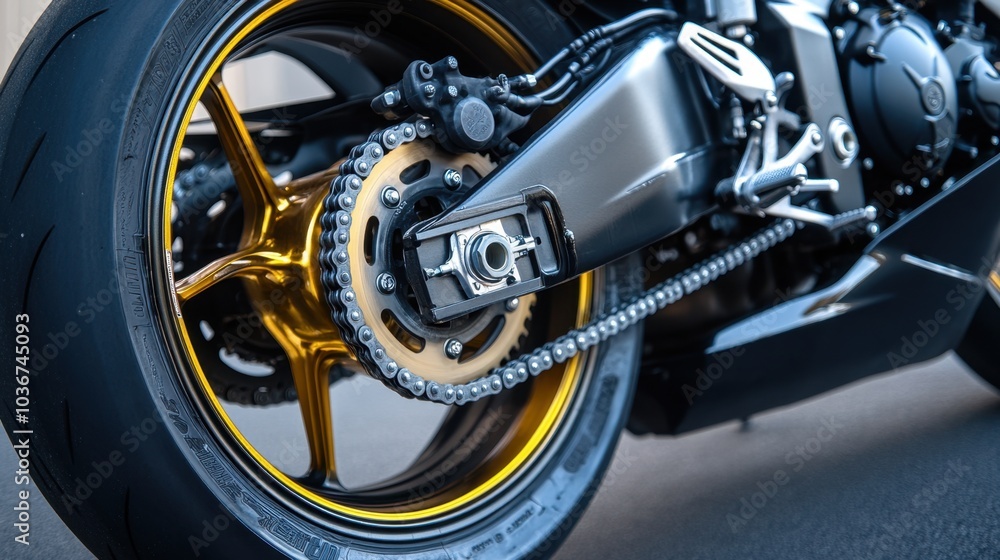 Powerful chrome motorcycle wheel, ready to hit the road Powerful chrome motorcycle wheel, ready to hit the road