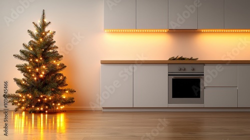 Cozy Christmas Kitchen with Decorated Tree photo