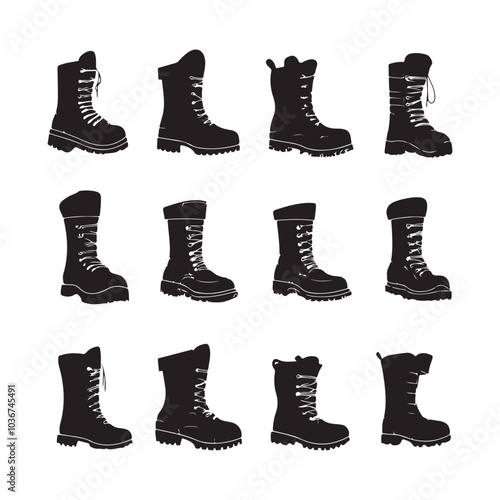 set of silhouettes of boots
