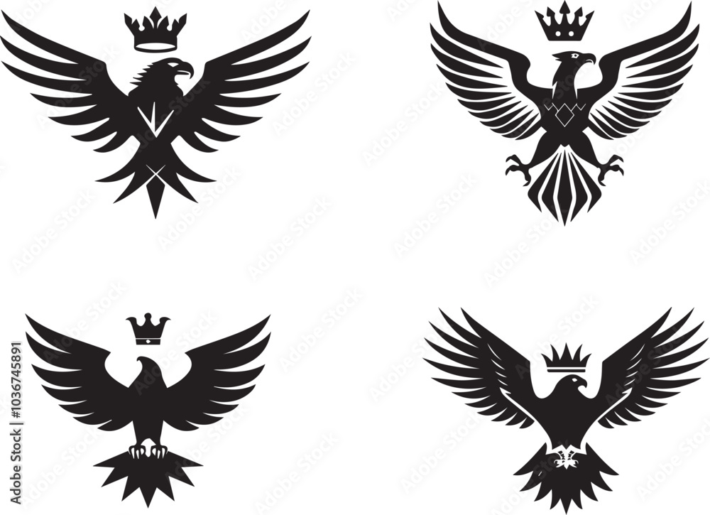Obraz premium Heraldic Eagle Emblems: Artistry in Black and White