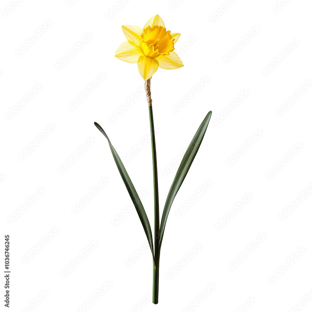 A bright daffodil flower on a single stem against a clean transparent background showcasing nature's beauty in spring, Daffodil flower single stem isolated on transparent backgroud A bright daffodil flower on a single stem against a clean transparent background showcasing nature's beauty in spring, Daffodil flower single stem isolated on transparent backgroud