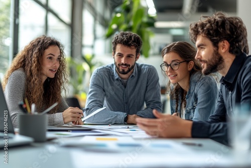 Business colleagues discussing over a report in office, Generative AI