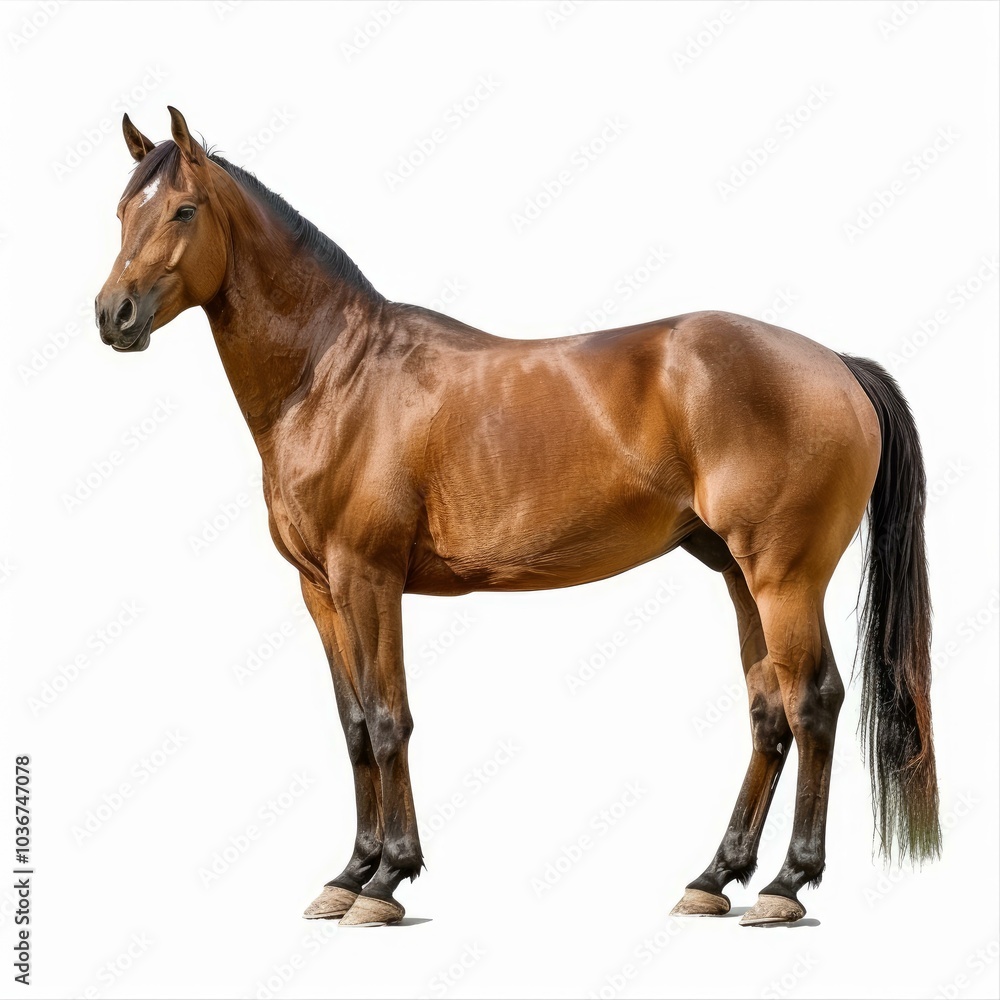 Beautiful chestnut horse standing sideways with its head turned towards the viewer Beautiful chestnut horse standing sideways with its head turned towards the viewer