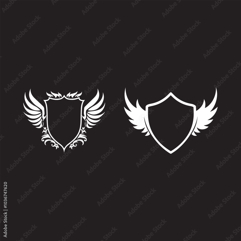 Fototapeta premium Winged Shield Emblems: Ornate vs. Minimalist Designs