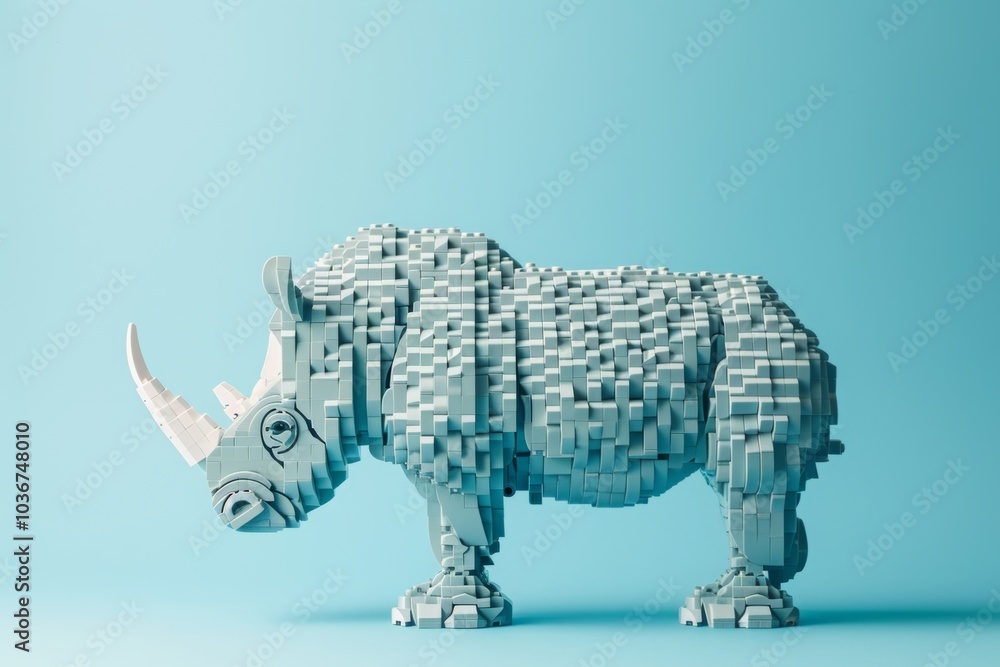 Naklejka premium Rhino made out of plastic building blocks. Ai generative art