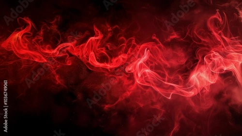 Trail of red smoke swirls and flows against a dark background, creating a vivid contrast and giving an impression of fiery energy in motion.