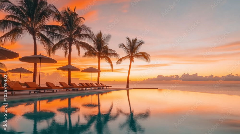 Tropical Sunset at Luxury Infinity Pool


