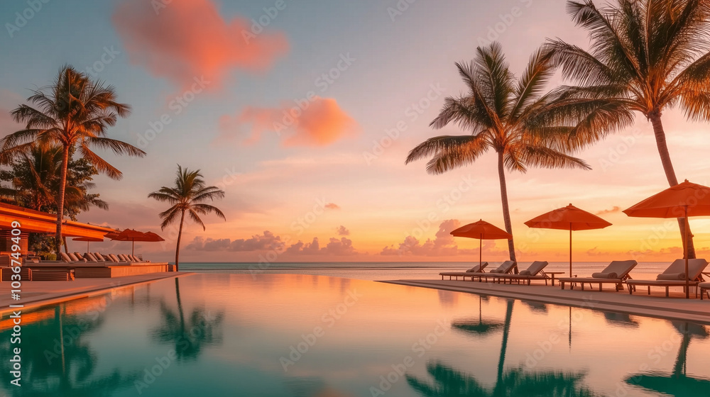 Obraz premium Tropical Sunset at Luxury Infinity Pool