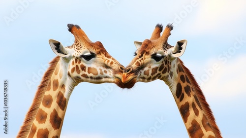 Two Giraffes Touching Noses