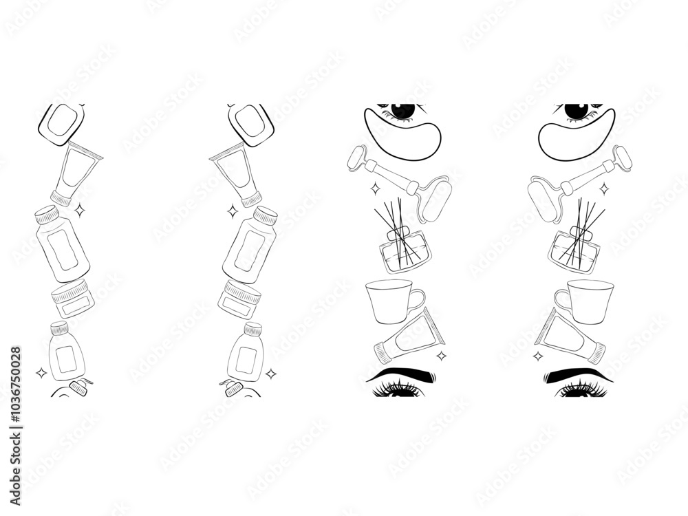 Fototapeta premium Vector banner template seamless with discounts for skincare cosmetics in line style. set of frames 