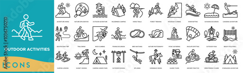 Outdoor Activities icon. Adventure Hiking, Nature Exploration, Outdoor Adventure, Wilderness Camping and Hiking Trails